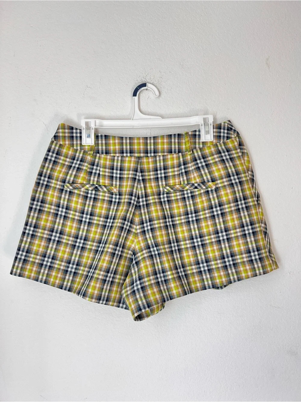 Smythe Blue Green Plaid Pleated Shorts Women's 10 30 Designer Shorts